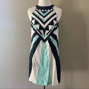 Mara Hoffman Aqua Black Geometric Mini Halter Dress Size XS